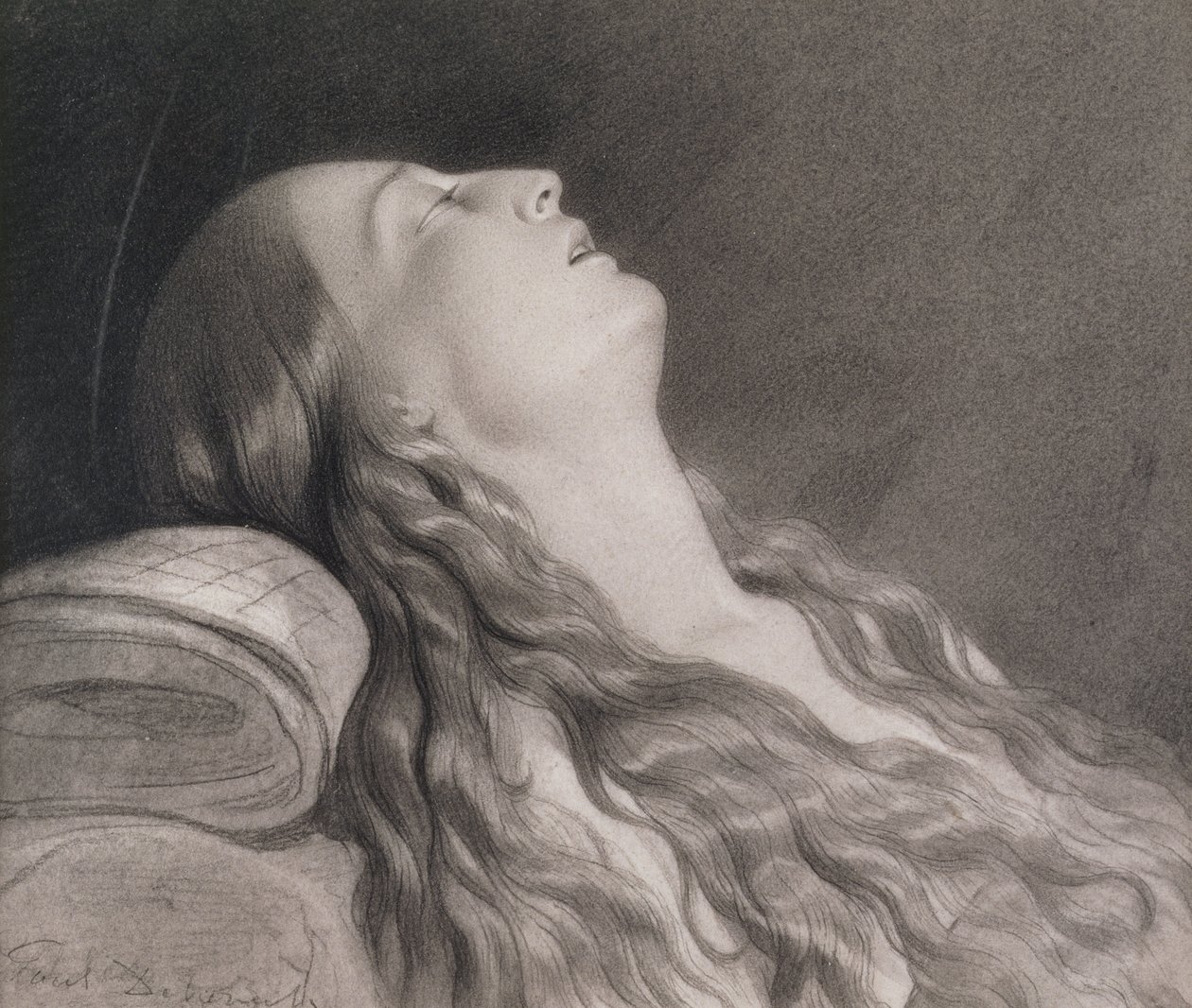 Louise Vernet na smrtelné posteli (grafit na papíře) od Hippolyte Delaroche