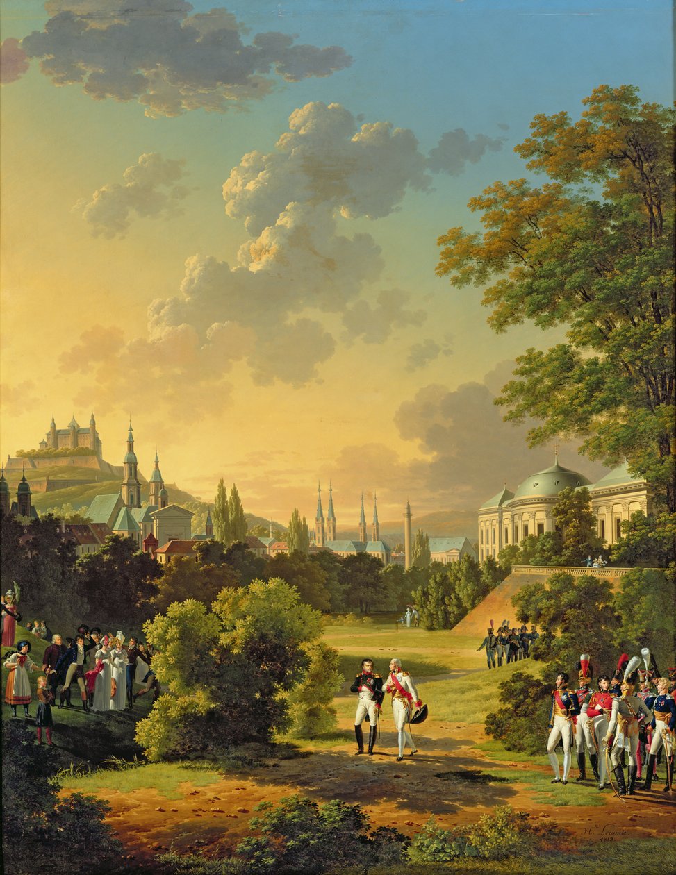 Setkání Napoleona I. (1769-1821) a Ferdinanda III. (1769-1824), velkovévody toskánského, ve Wurtzburgu, říjen 1806, 1813 od Hippolyte Lecomte