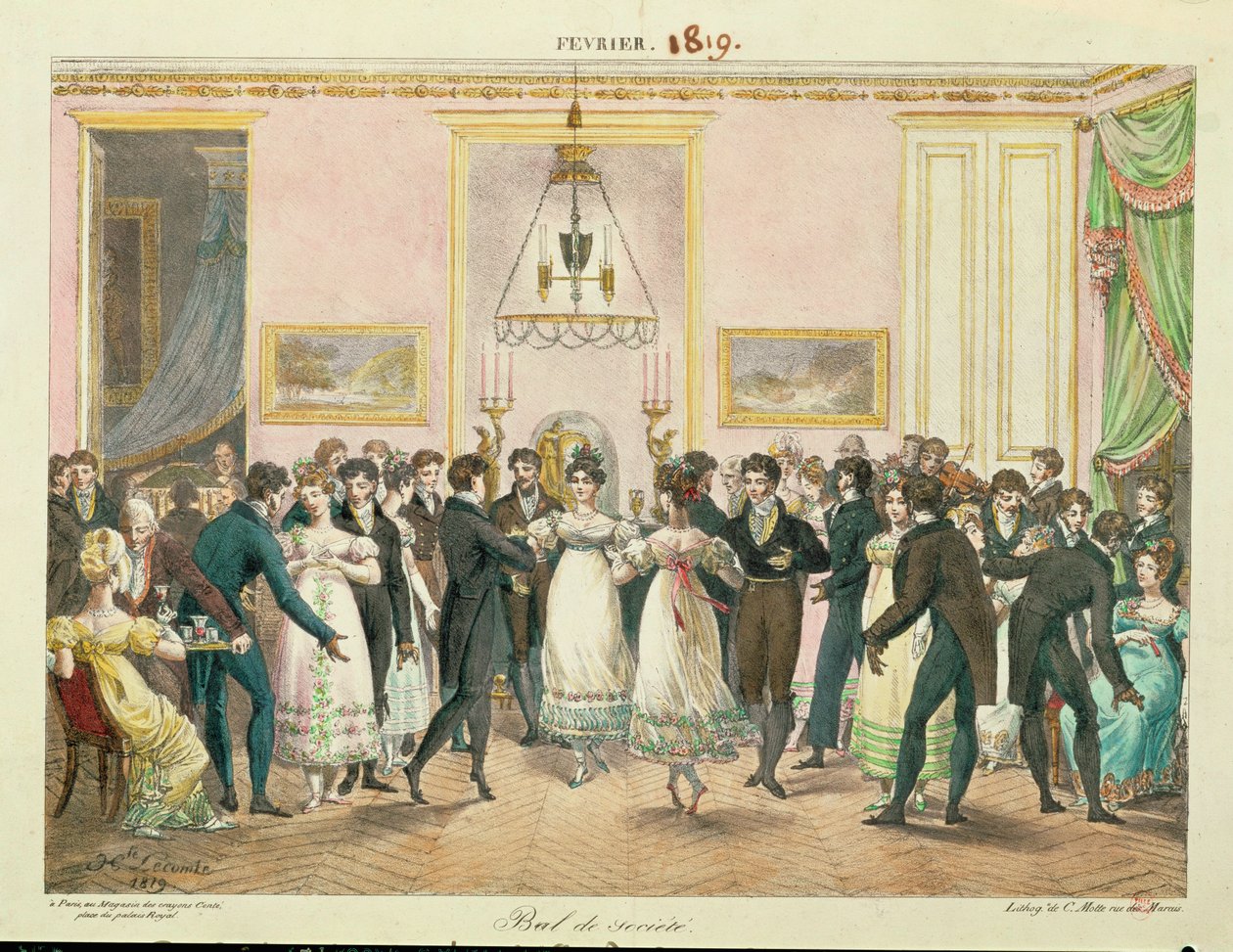 Společenská koule ... (litografie) od Hippolyte Lecomte