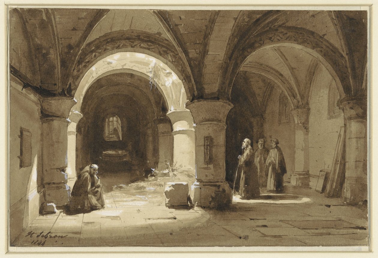 Klášterní klenby s mnichy od Hippolyte Victor Valentin Sebron