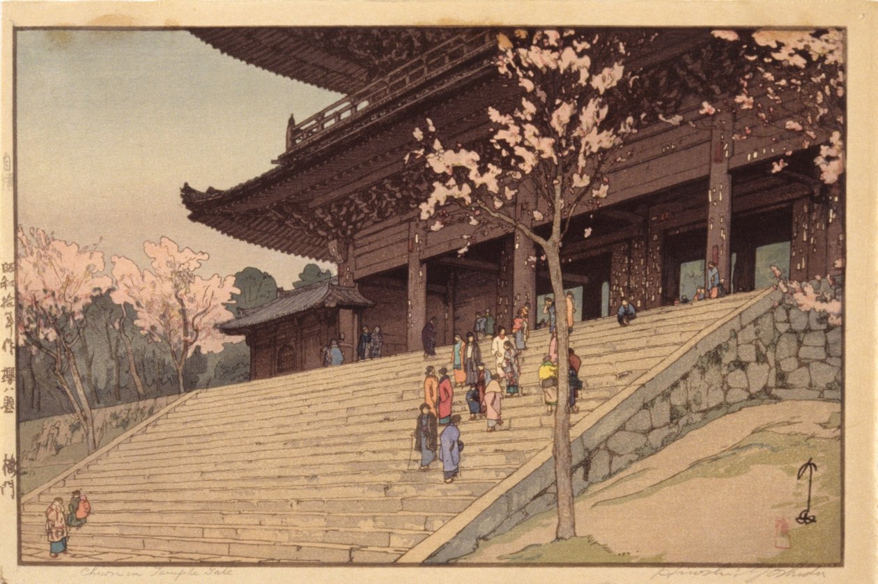 Chionin Temple Gate (barevný dřevořez) od Hiroshi Yoshida