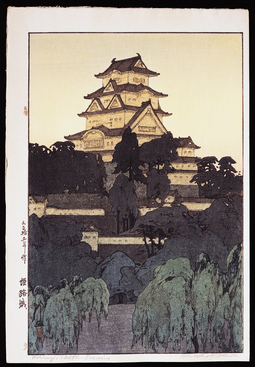 Večerní pohled na hrad Himedži od Hiroshi Yoshida