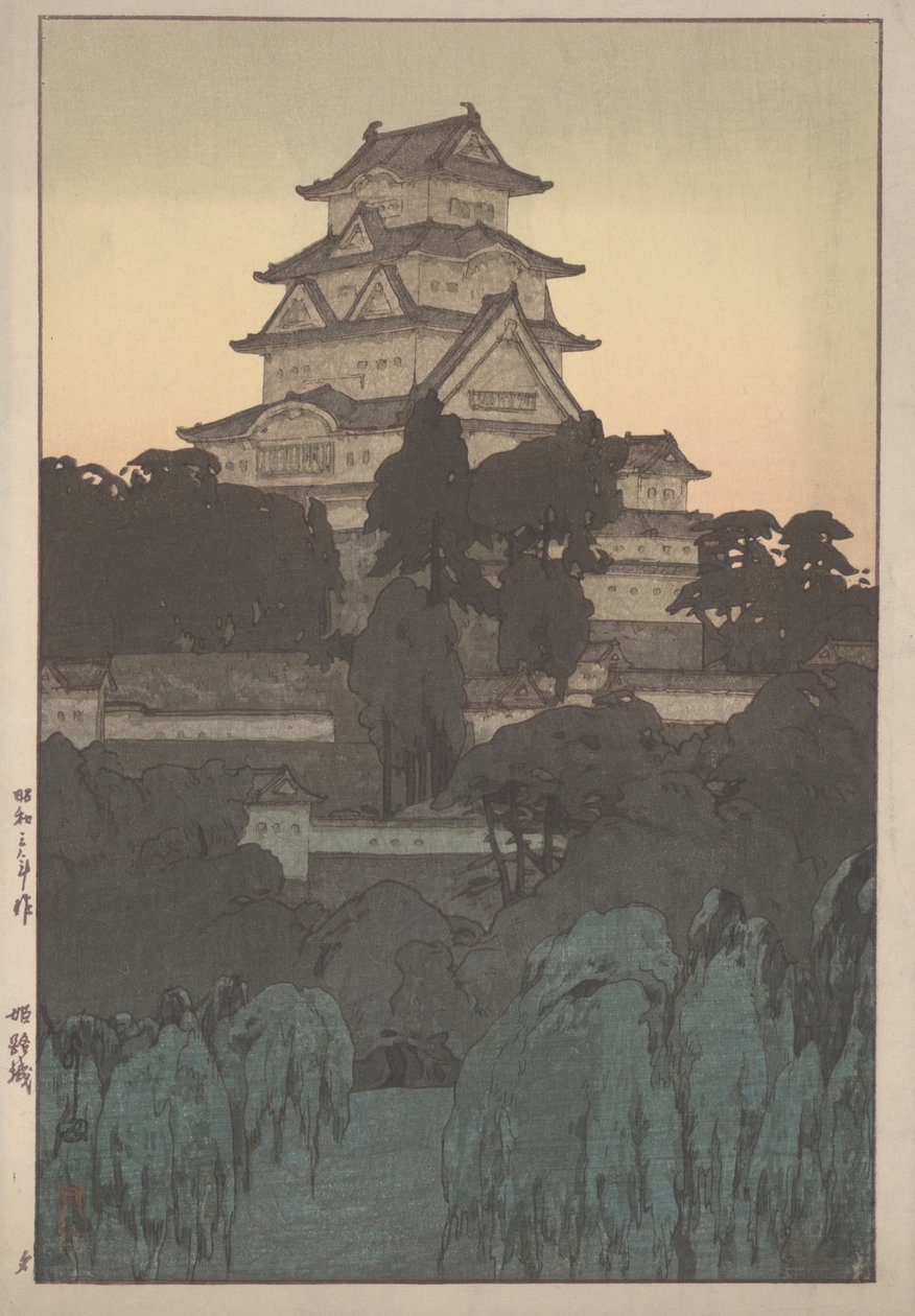 Hrad Himedži (dřevořez) od Hiroshi Yoshida