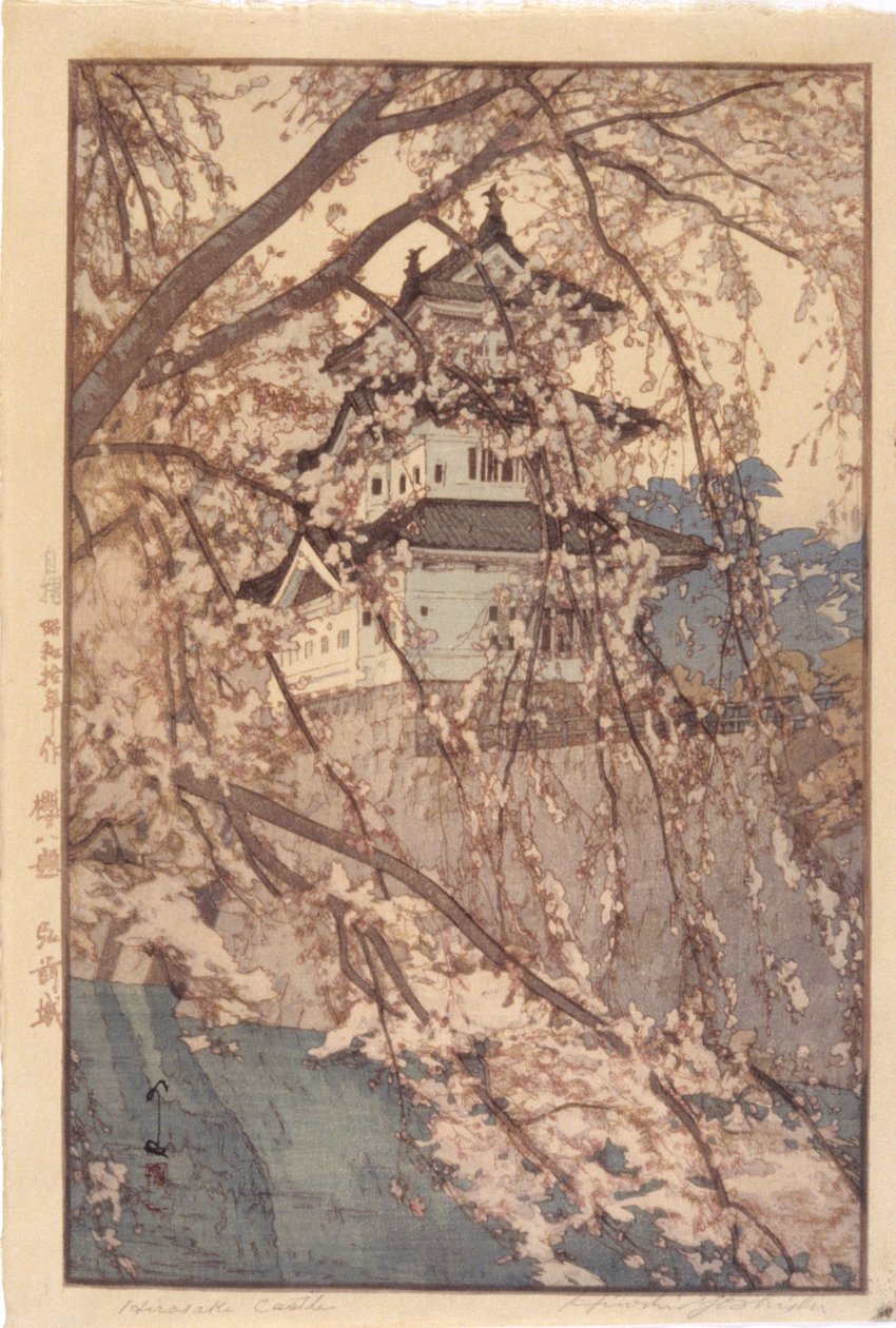 Hrad Hirosaki (barevný dřevořez) od Hiroshi Yoshida