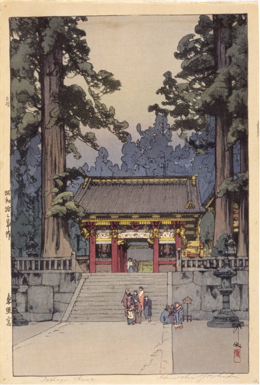 Svatyně Toshoyu (barevný dřevěný tisk) od Hiroshi Yoshida
