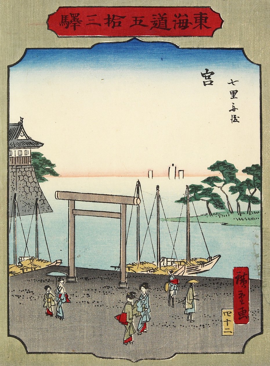 z. 42 Nanarigahama Bear ch člen Miya, 1865 od Hiroshige II