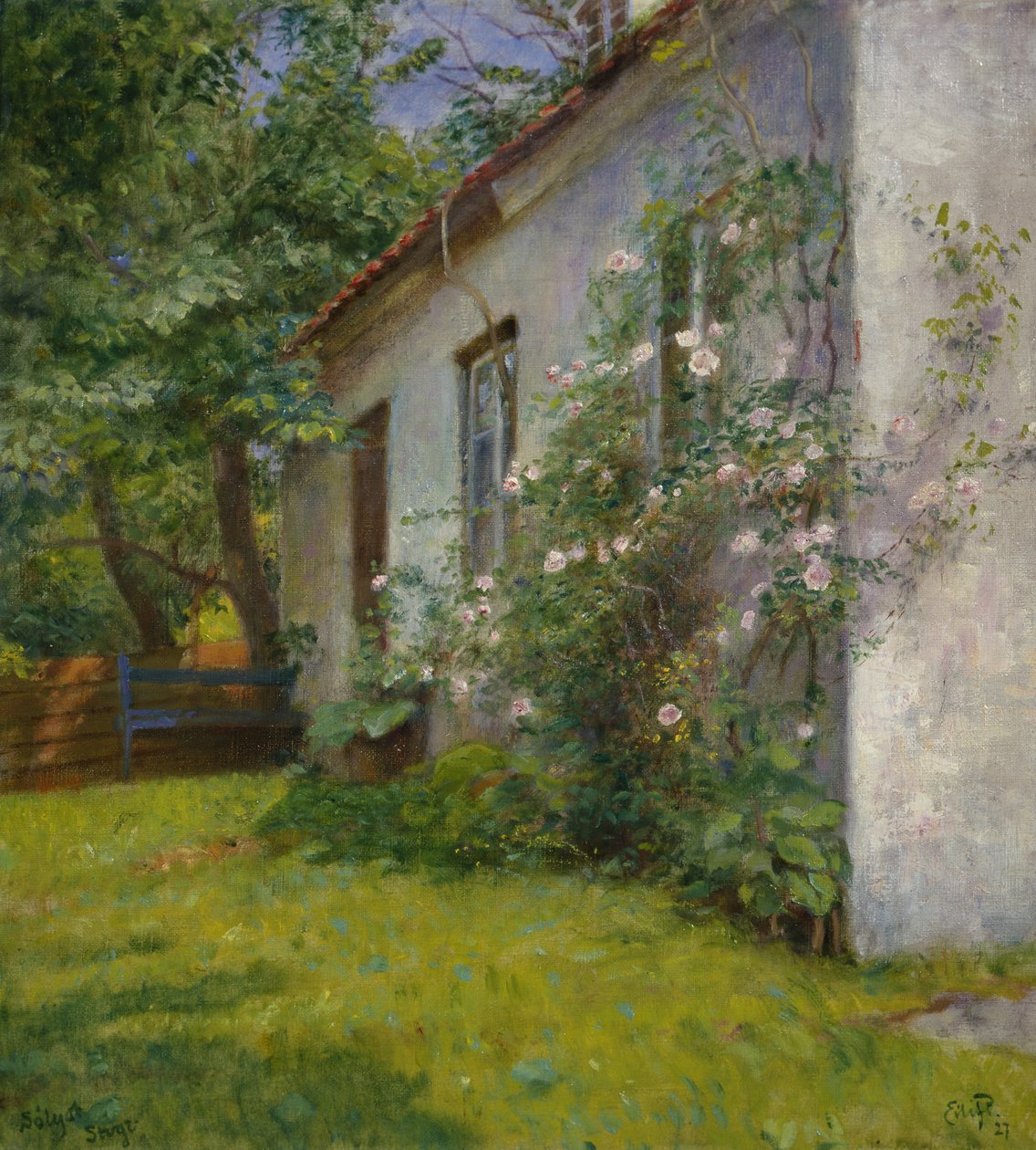Dům s růžovým keřem, Sandø od Hjalmer Eilif Emanuel Peterssen