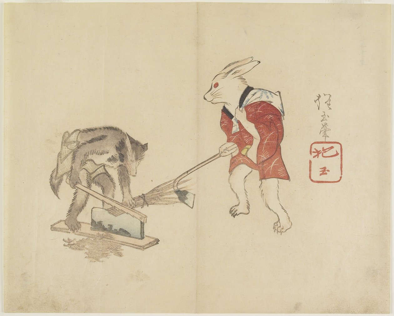 (Sláma na sekání králíka a mývala), c. 1830 od Hogyoku