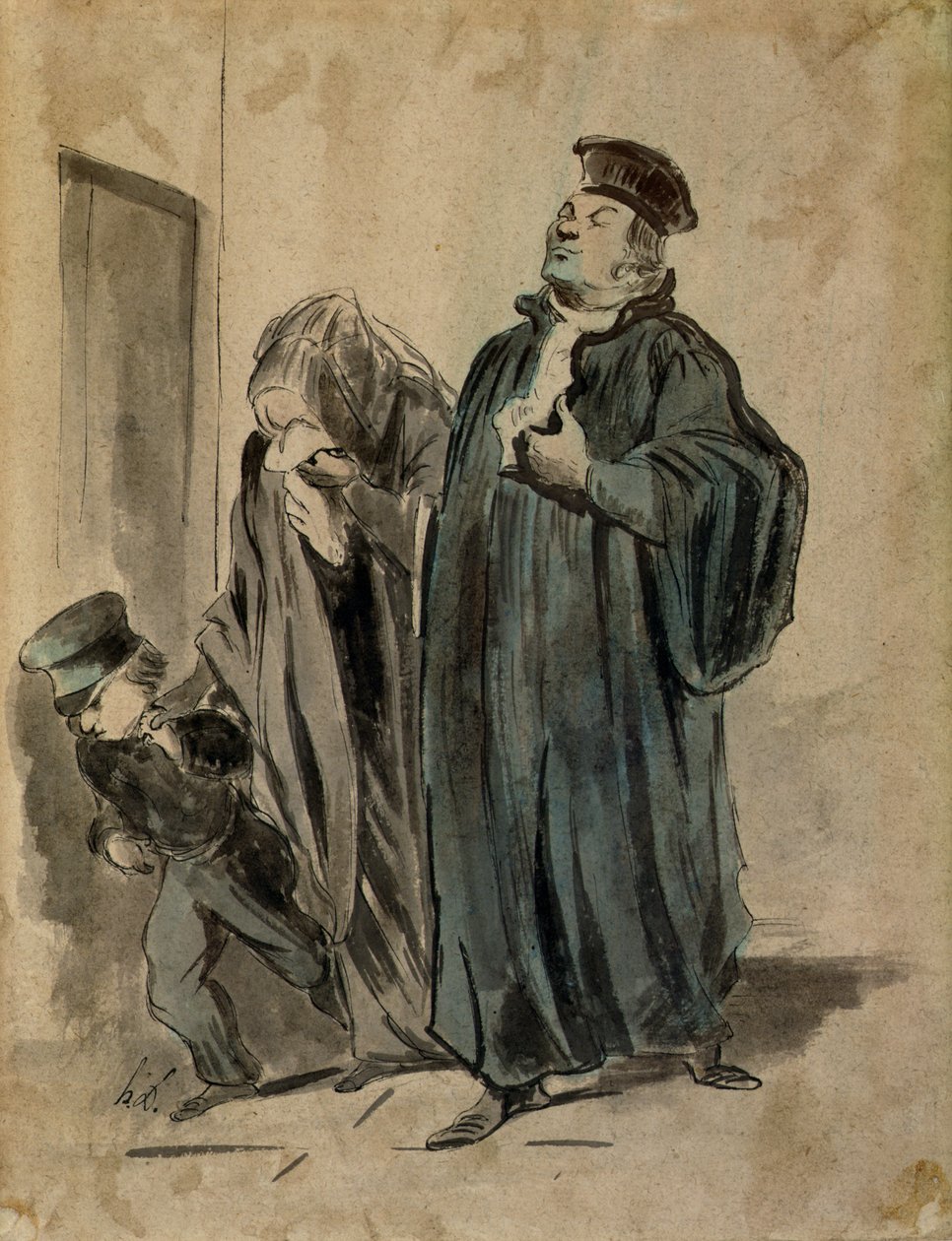 Soudce, žena a dítě (inkoust na papíře) od Honoré Daumier