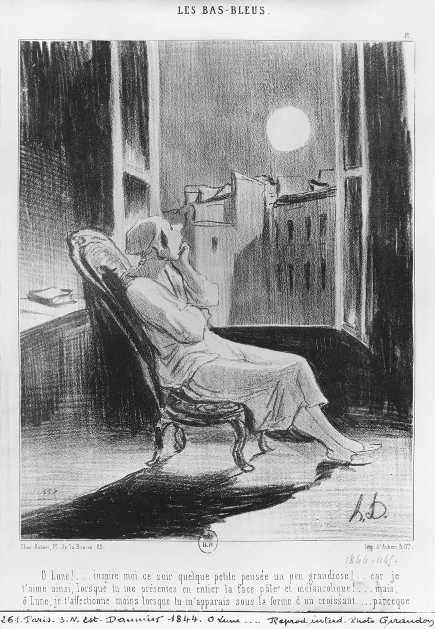 Série "Les Bas-Bleus", O Moon!..., deska 8, ilustrace z "Le Charivari", 28. února 1844. od Honoré Daumier
