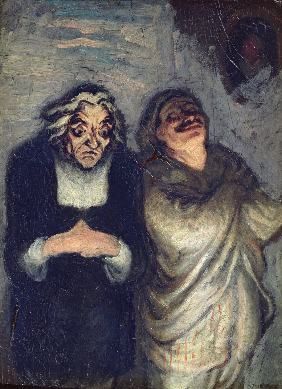 Un Scapin nebo Sc ène de comédie, kolem 1863-1865 (olej na dřevě) od Honoré Daumier