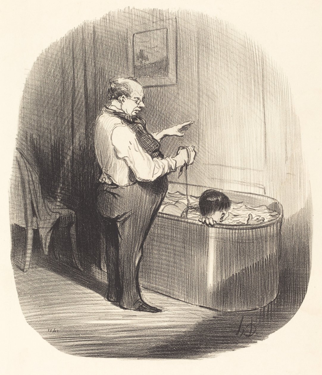 První lekce plavání od Honoré Daumier