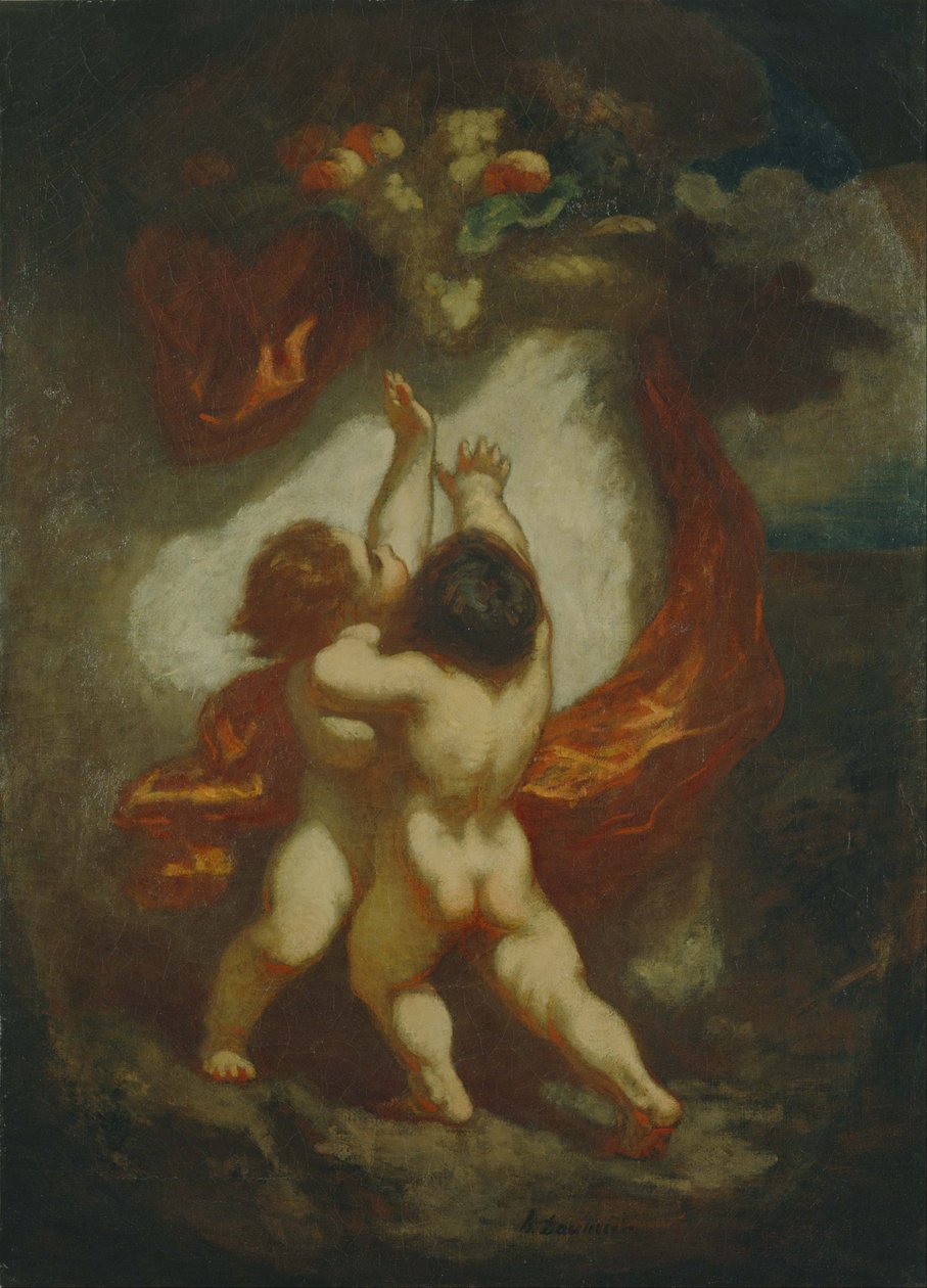 Dva putti usilující o ovoce od Honoré Daumier