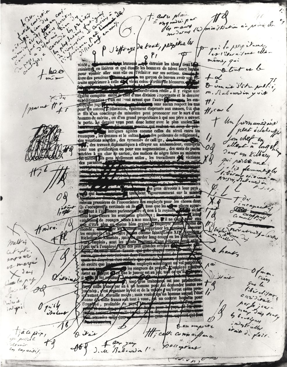 Stránka z jednoho z Balzacových děl s ručně psanými opravami od Honore de Balzac