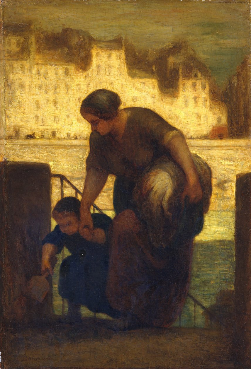 The Laundress, cca 1863 (olej na dřevě) od Honoré Daumier