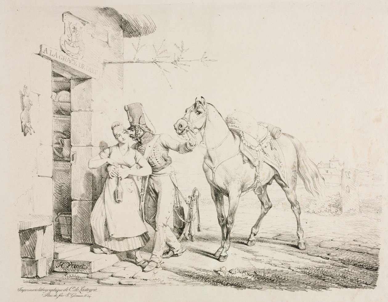 Husar objímající služebníka od Emile Jean Horace Vernet