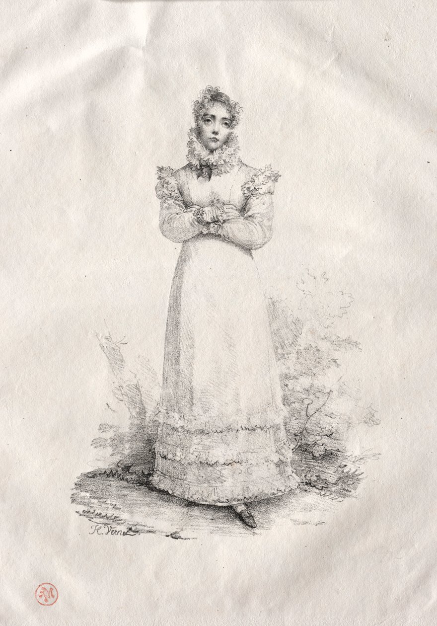 Mladá žena stojící. od Emile Jean Horace Vernet