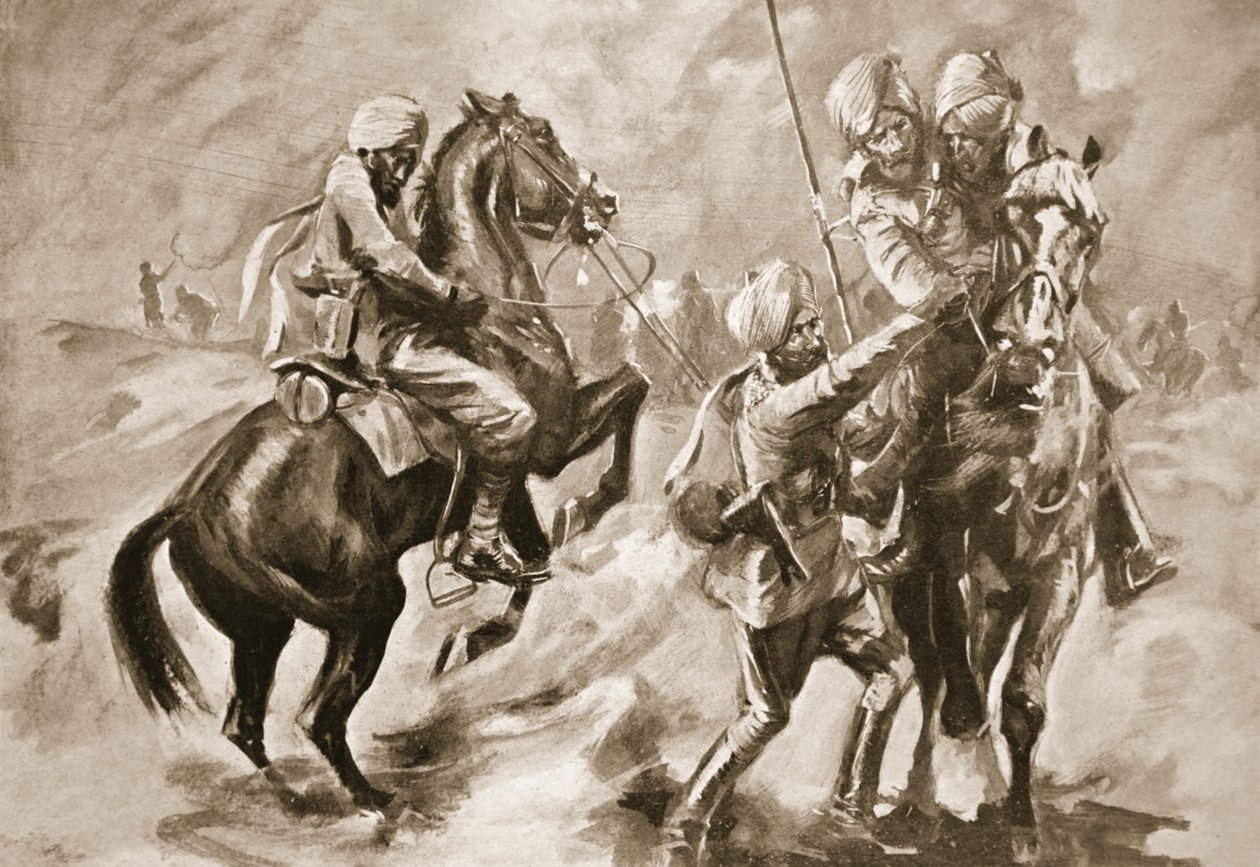Risaldar Faiz Muhammad Khan a Sowar zachraňující dva zraněné sepoye od Howard K. Elcock