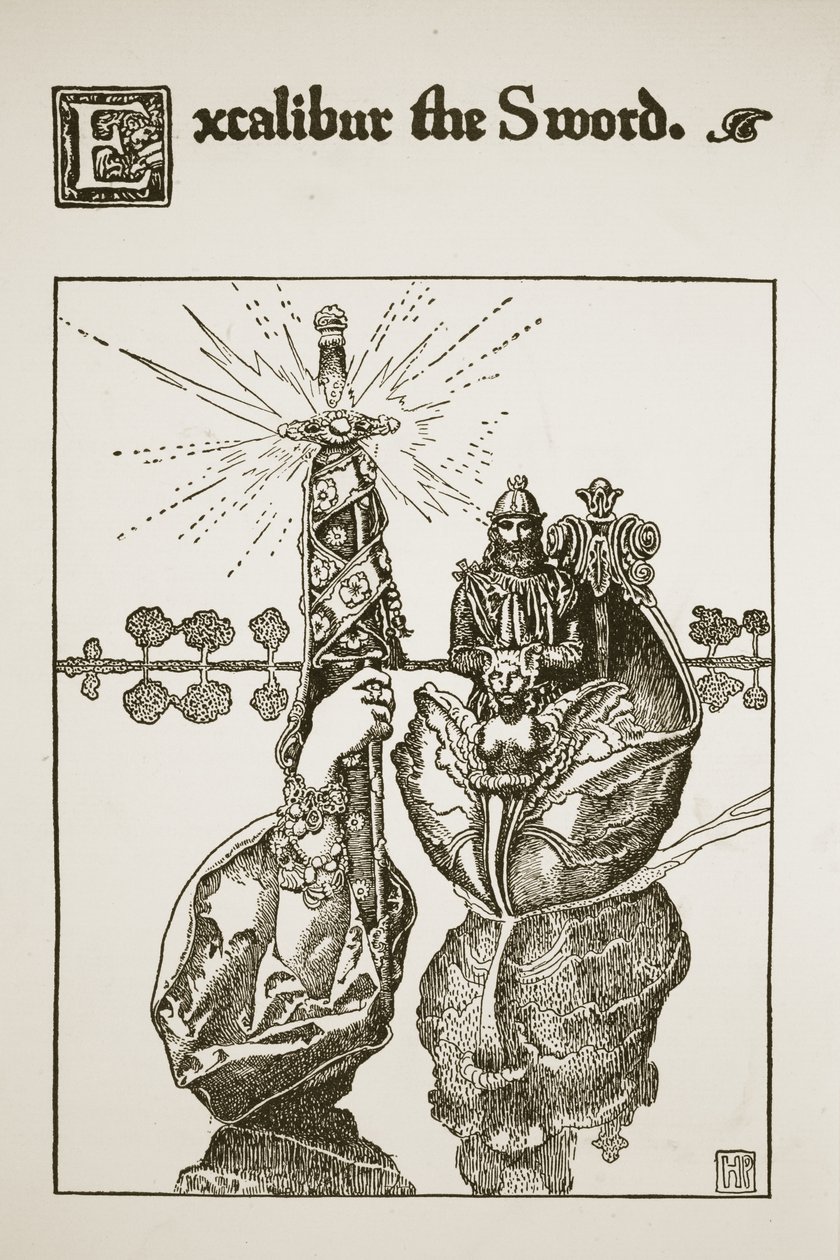 Meč Excalibur, ilustrace z „Příběhu krále Artuše a jeho rytířů“, 1903 od Howard Pyle