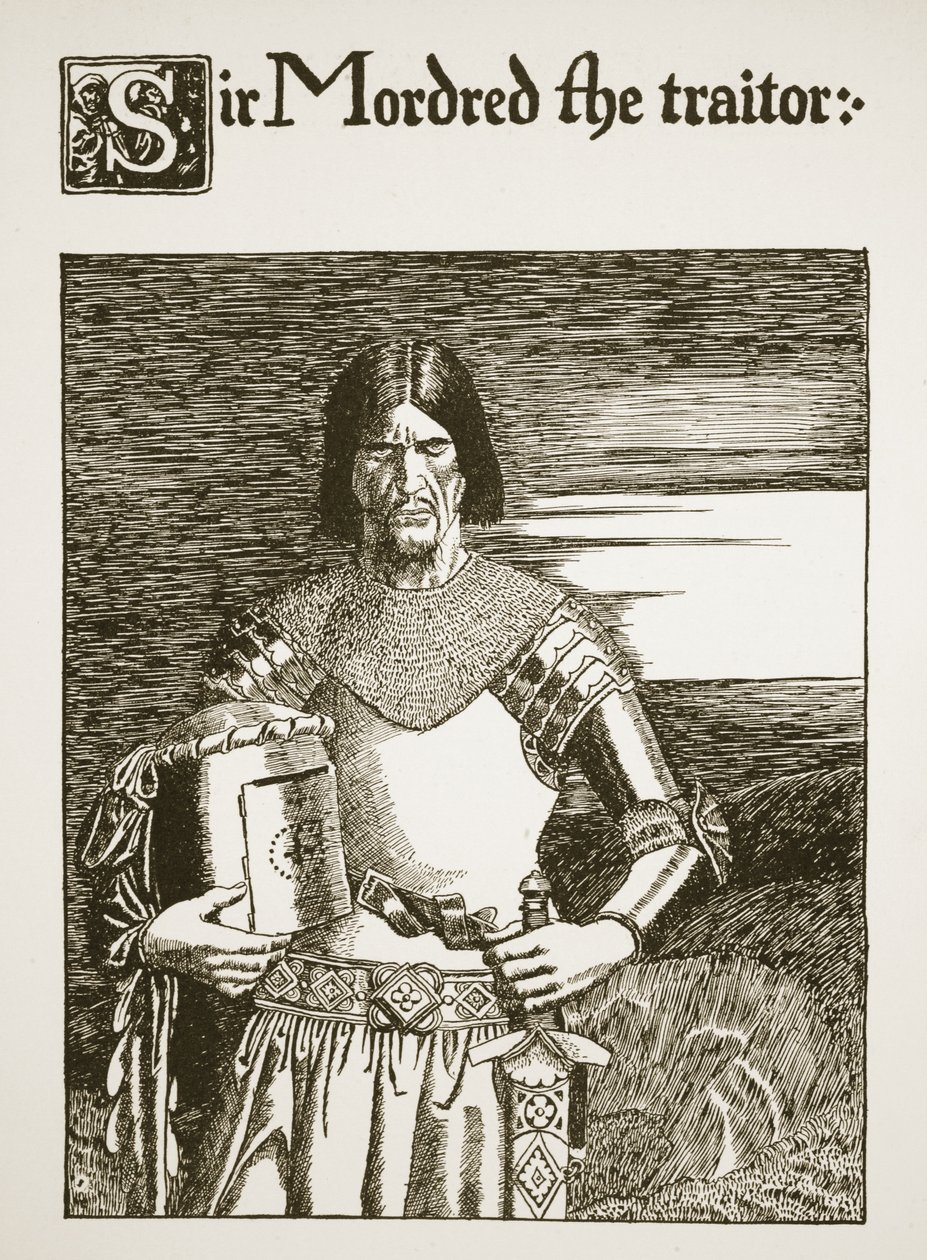 Sir Mordred zrádce, ilustrace z „Příběhu grálu a smrti Artuše“, kolem roku 1910 od Howard Pyle