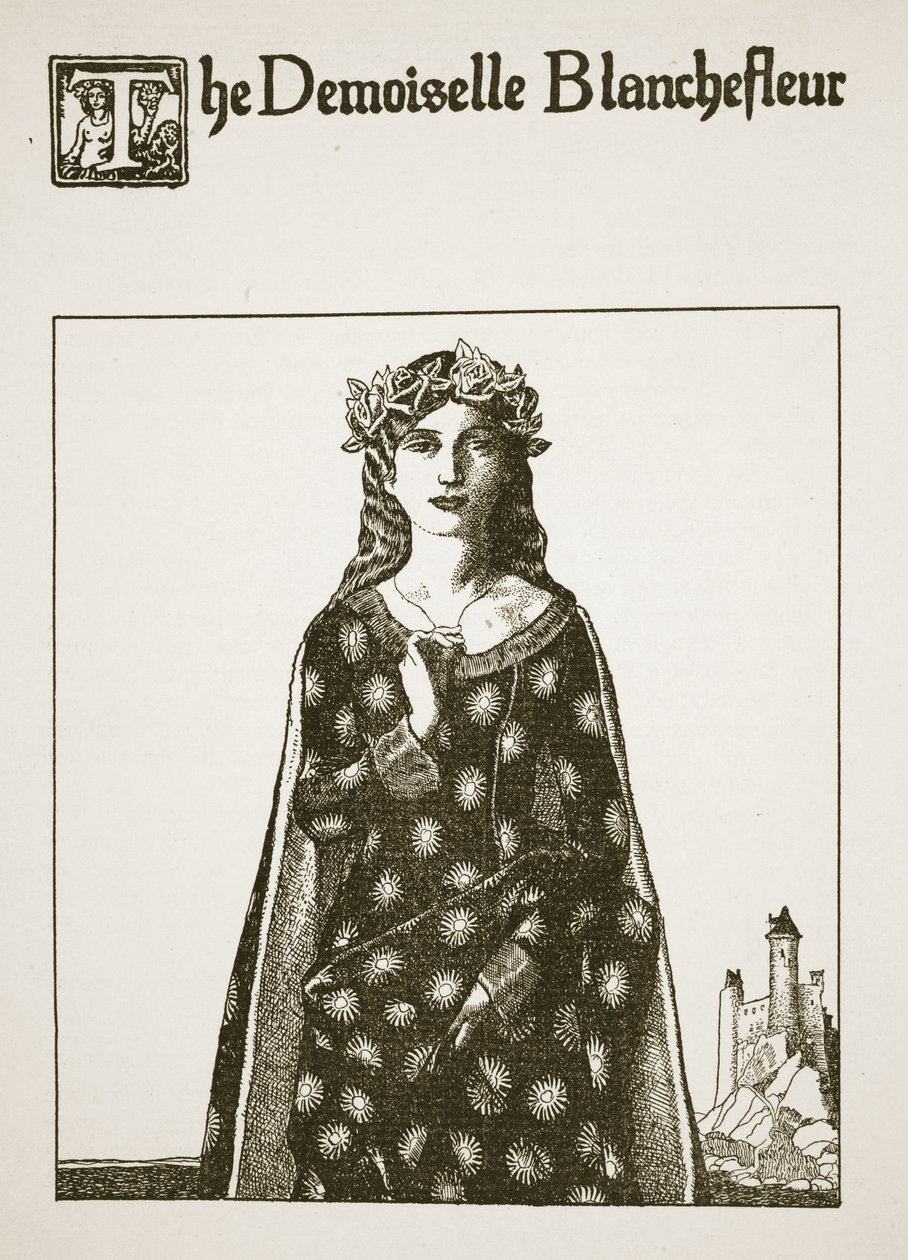 Demoiselle Blanchefleur, ilustrace z „Příběhu šampionů kulatého stolu“ od Howard Pyle