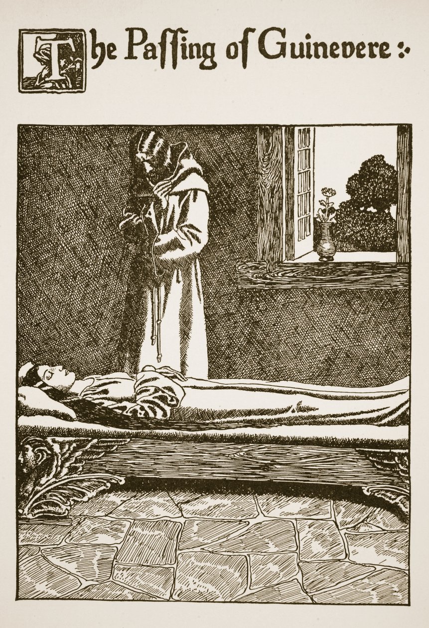 The Passing of Guinevere, ilustrace z „Příběhu grálu a smrti Artuše“, kolem roku 1910 od Howard Pyle