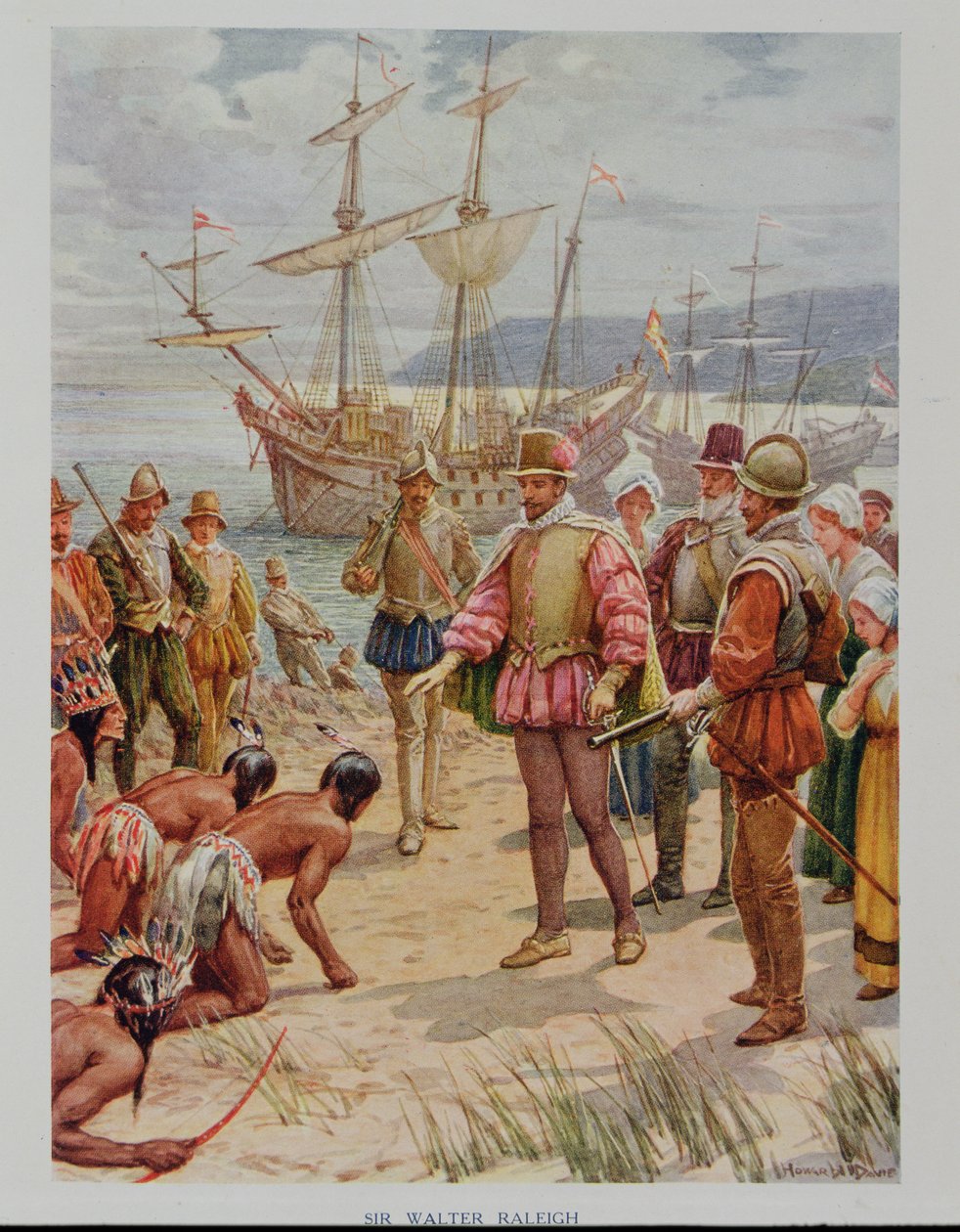 Sir Walter Raleigh (1552-1618) přistává ve Virginii od Howard Davie