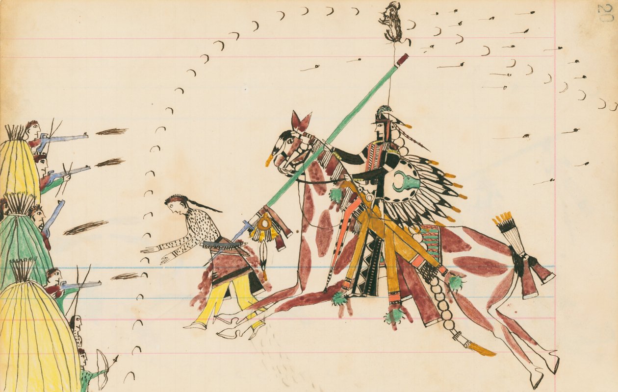 Pawnees, 1874-75 (pero, inkoust a wc na hlavní papír) od Howling Wolf