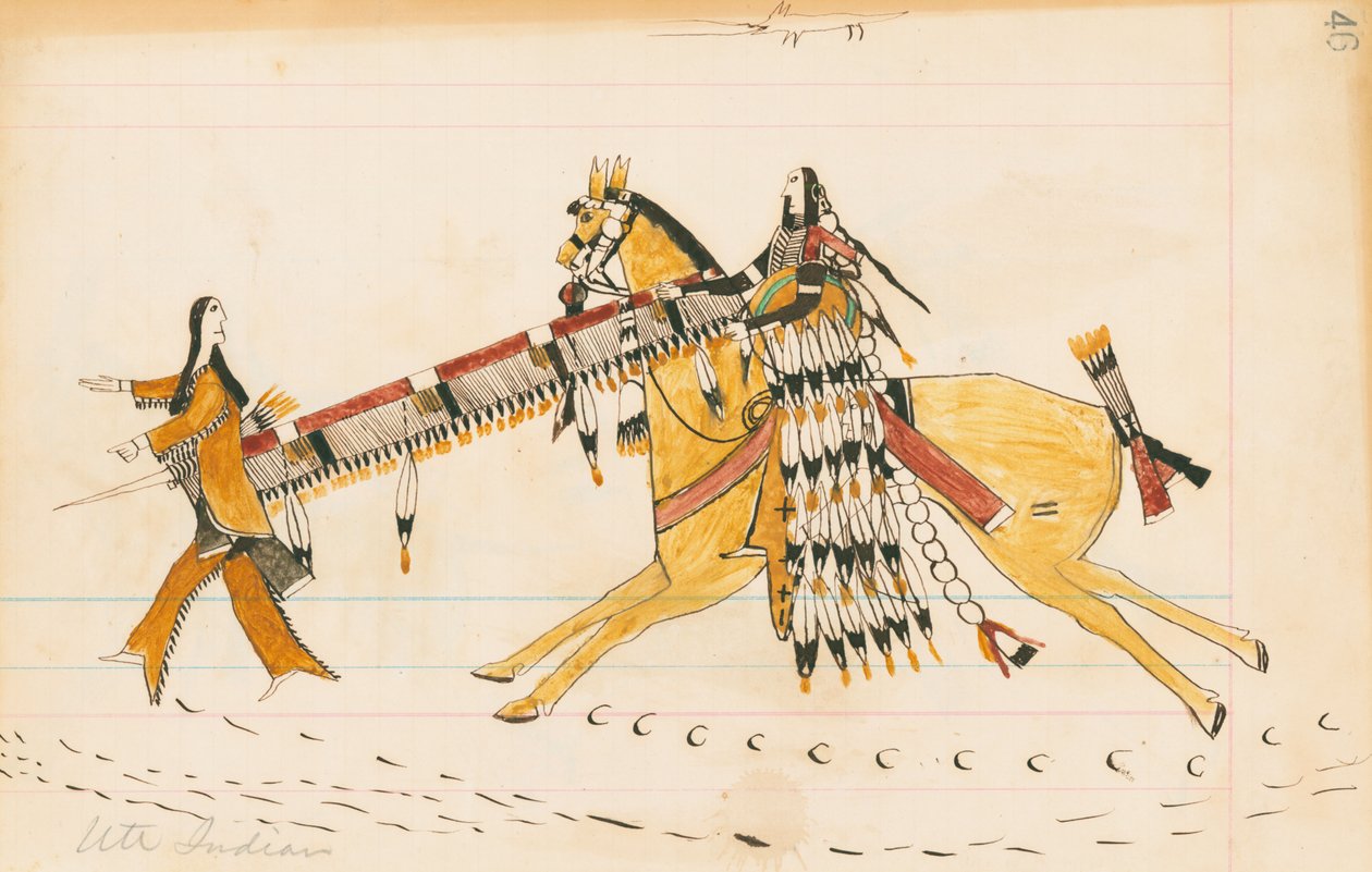 Ute Indian, 1874-75 (pero, inkoust a wc na účetním papíře) od Howling Wolf