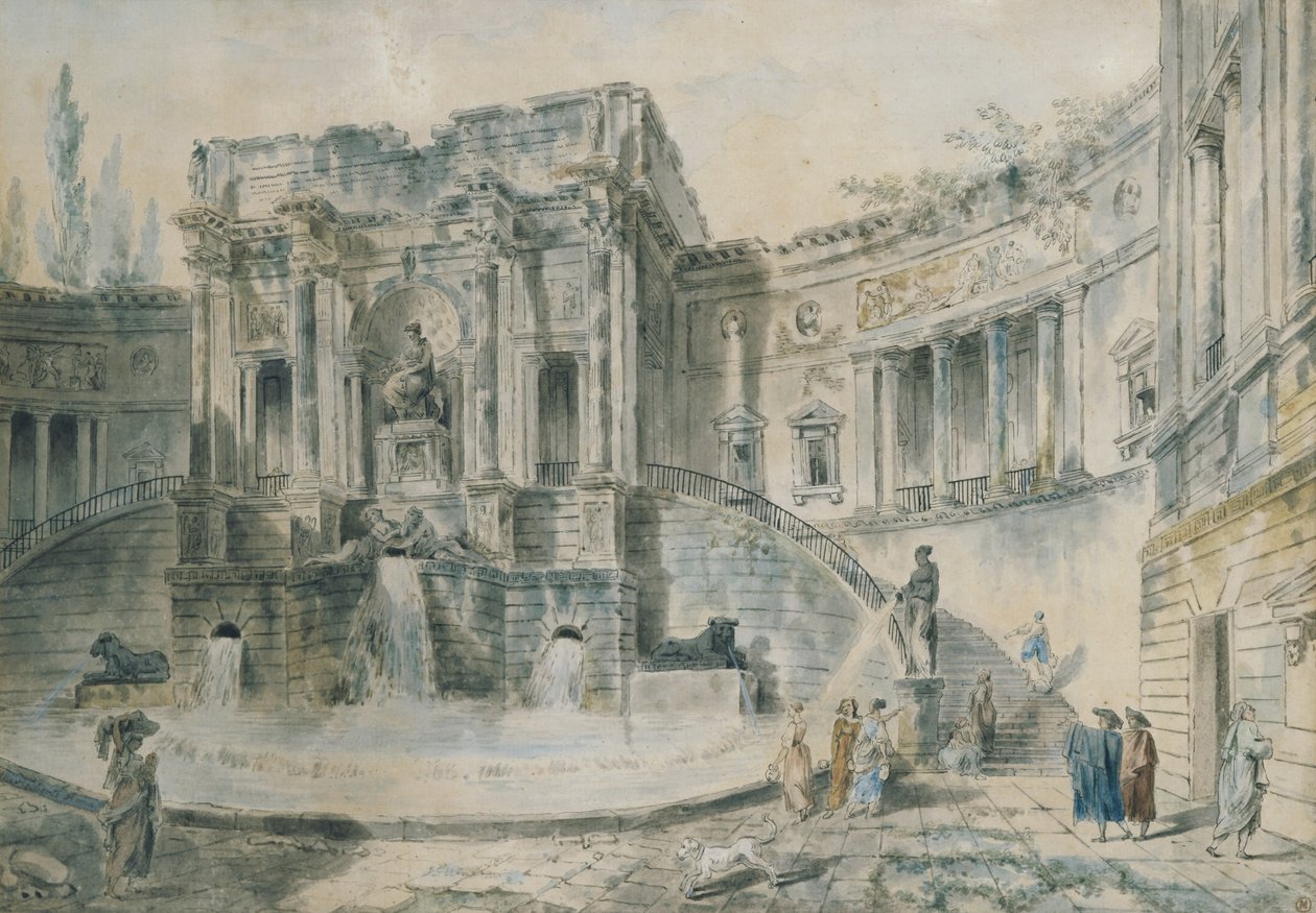Krajina s ruinami (akvarel) od Hubert Robert
