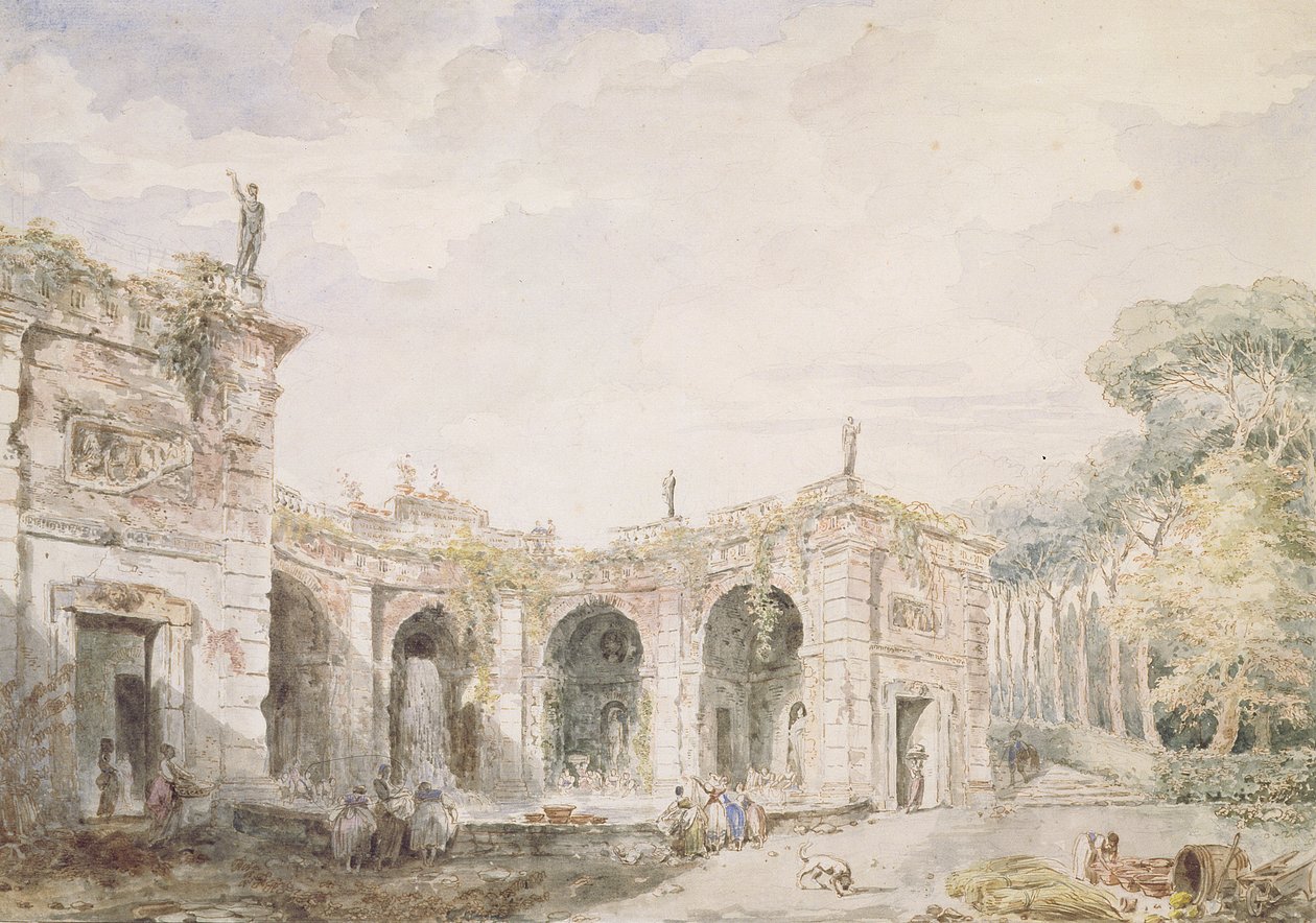 Villa Aldobrandini, Frascati, 1762 (pero a inkoust a wc na papíře) od Hubert Robert