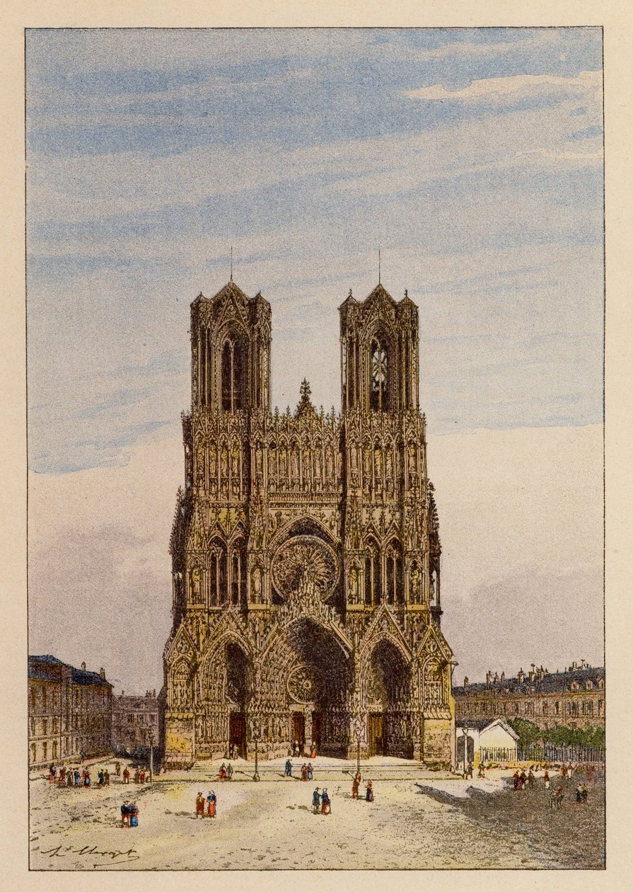 Notre-Dame De Reims (barevná litografie) od Hubert Clerget