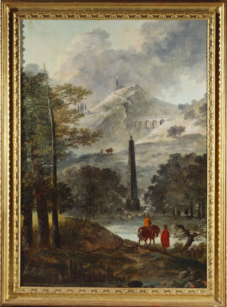 Hornatá krajina s obeliskem od Hubert Robert