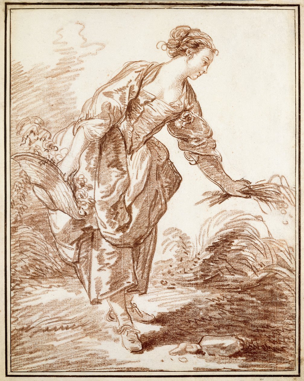 Pastýřka sbírá květiny, od Hubert Robert