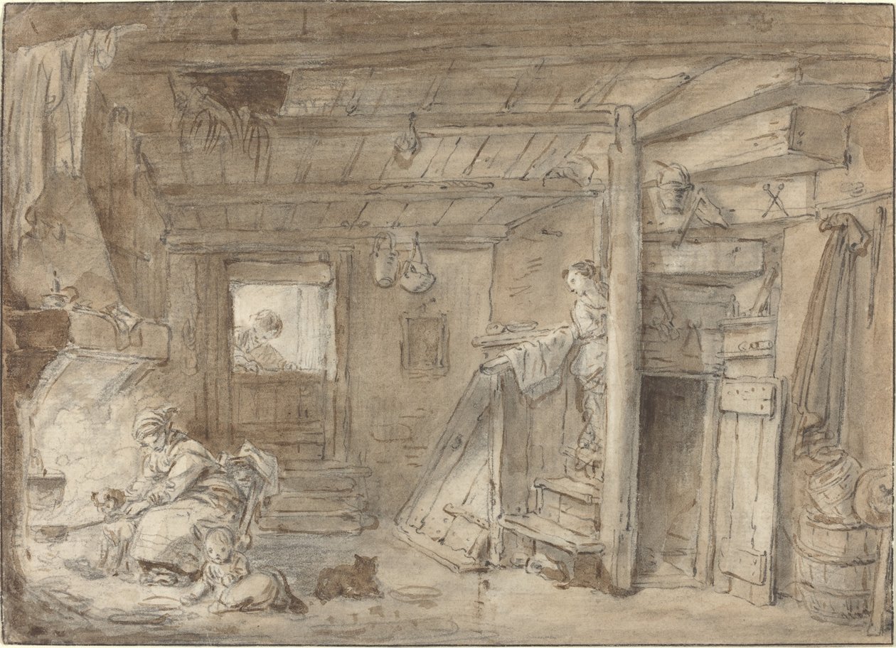 Interiér statku s postavami od Hubert Robert