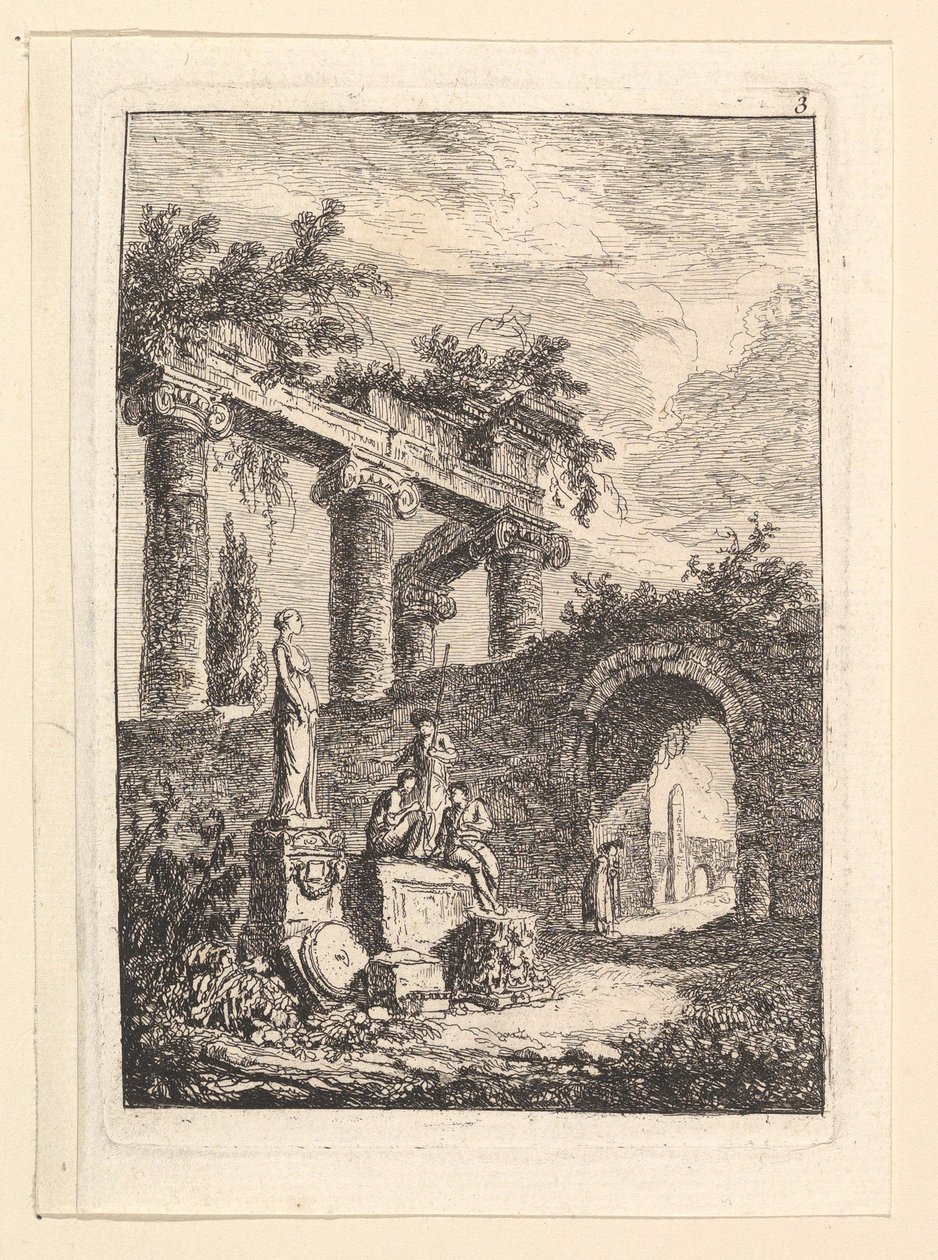 Socha před ruinami.n.d. od Hubert Robert