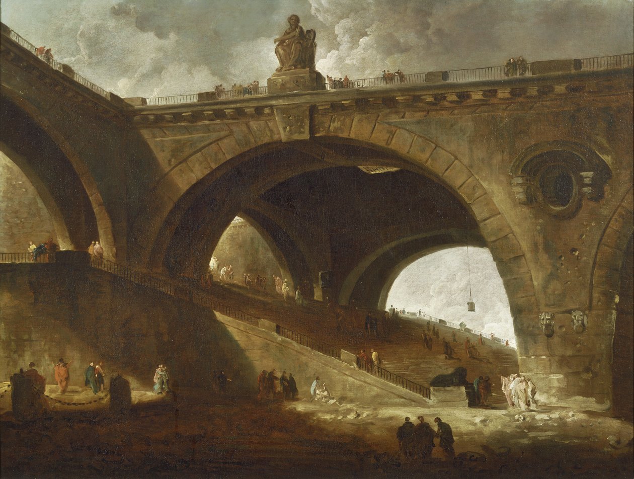 Starý most, asi 1760 od Hubert Robert