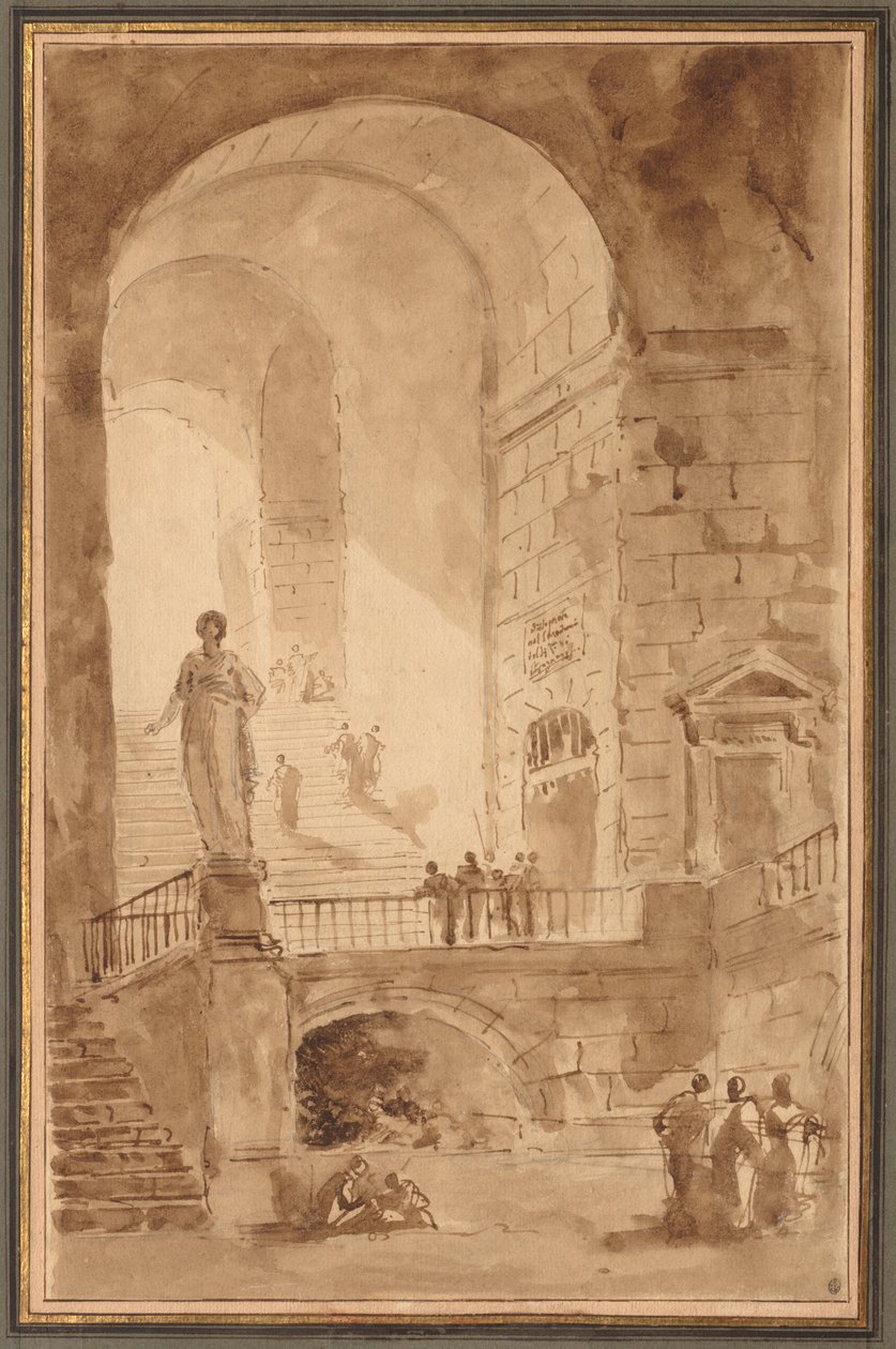 Klenuté schodiště, c. 1770-1779. od Hubert Robert