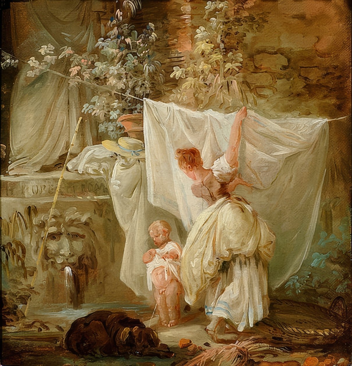 Pračka a dítě. 1761 od Hubert Robert