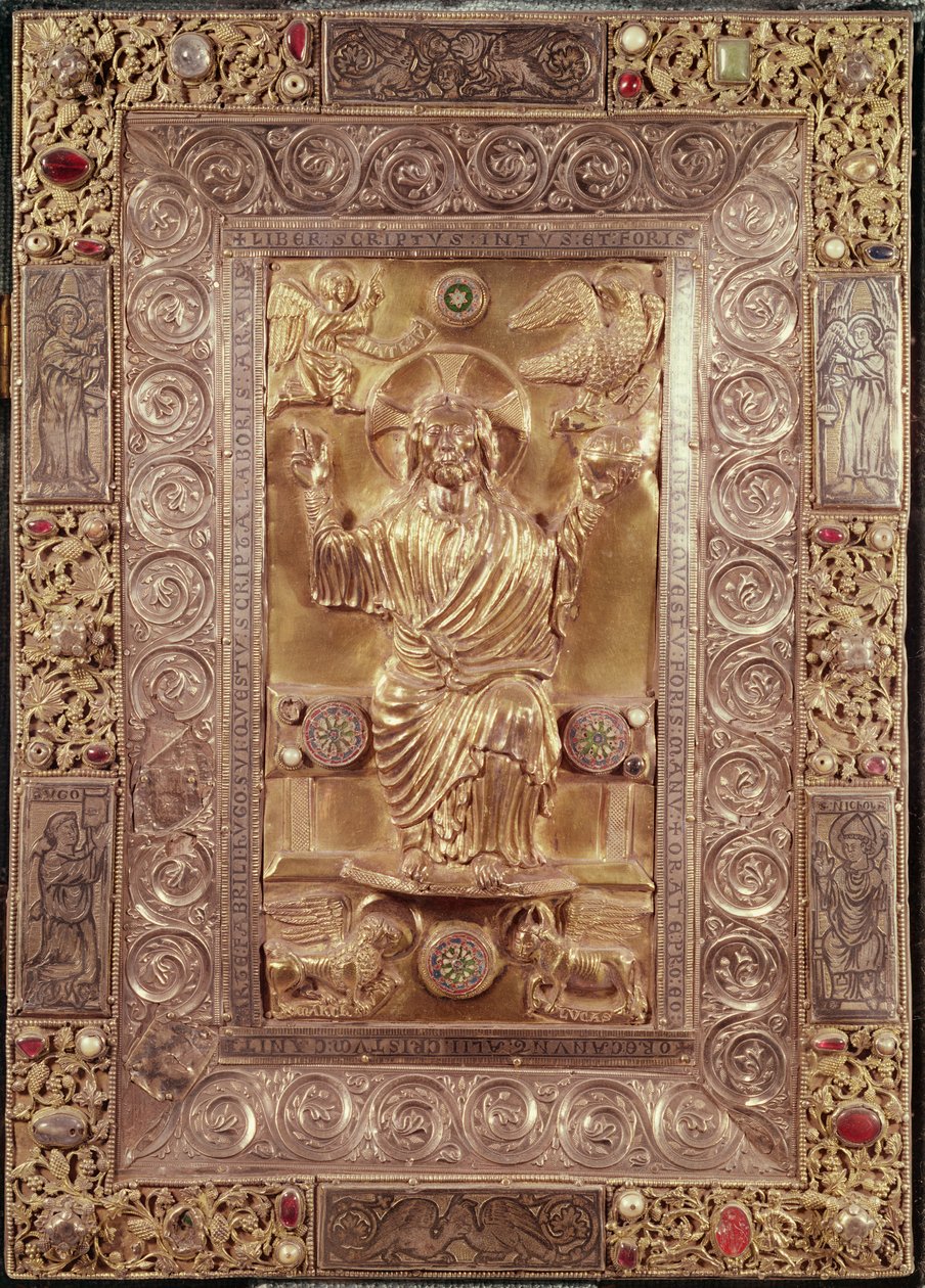 Kristus ve majestátu mezi symboly evangelistů, kolem 1228 (stříbro, jemný kámen a smalt) od Hugo d Oignies