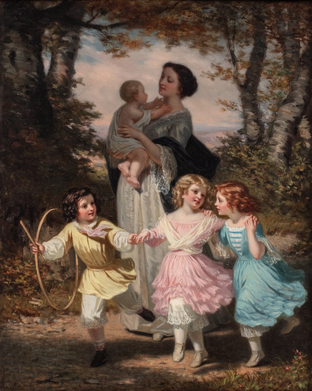 Matka a děti, cca 1840-80 (olej na plátně) od Hugues Merle