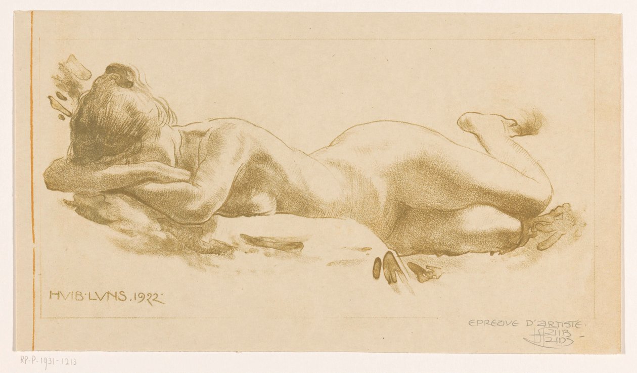 Nahá žena náchylná od Huib Luns (signed by artist)