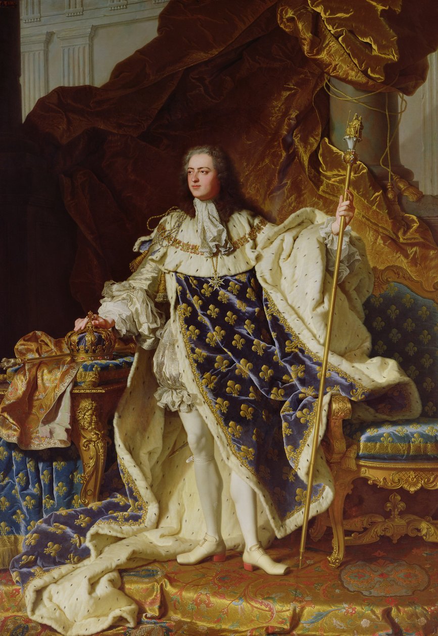 Portrét Ludvíka XV (1715-74) v jeho Korunovačním rouchu, 1730 od Hyacinthe Francois Rigaud