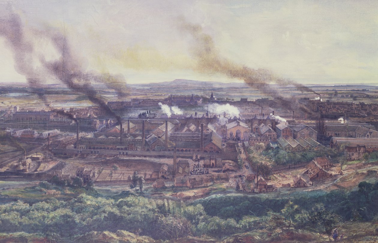 Továrny v Le Creusot v roce 1848, 1855 (olej na papíře) (detail, viz 164036) od Ignace Francois Bonhomme