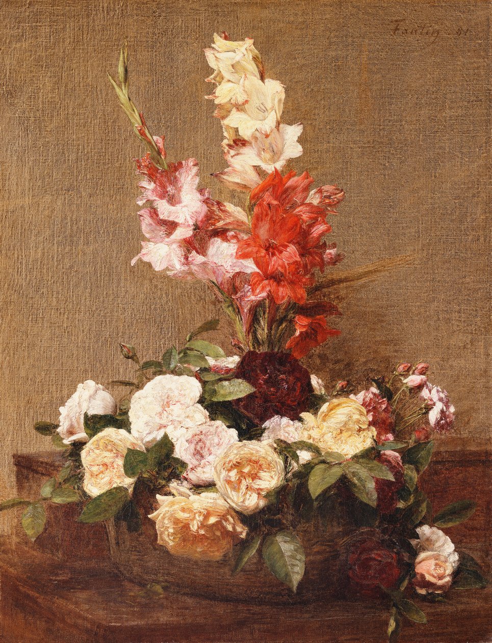 Mečíky a růže, 1881 od Ignace Henri Jean Fantin Latour