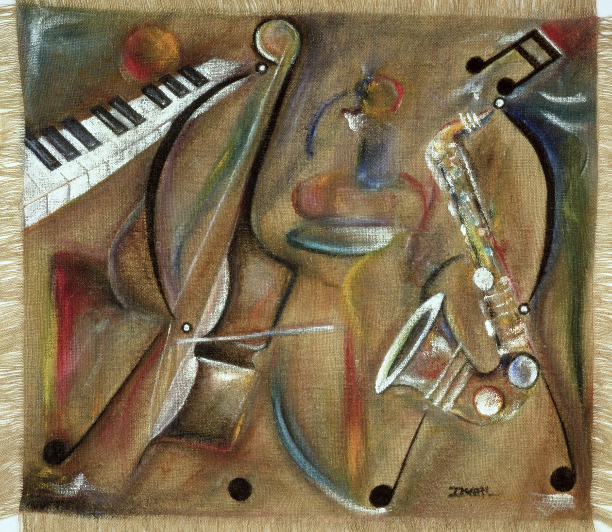 Burlap Sax (olej na pytlovině) od Ikahl Beckford