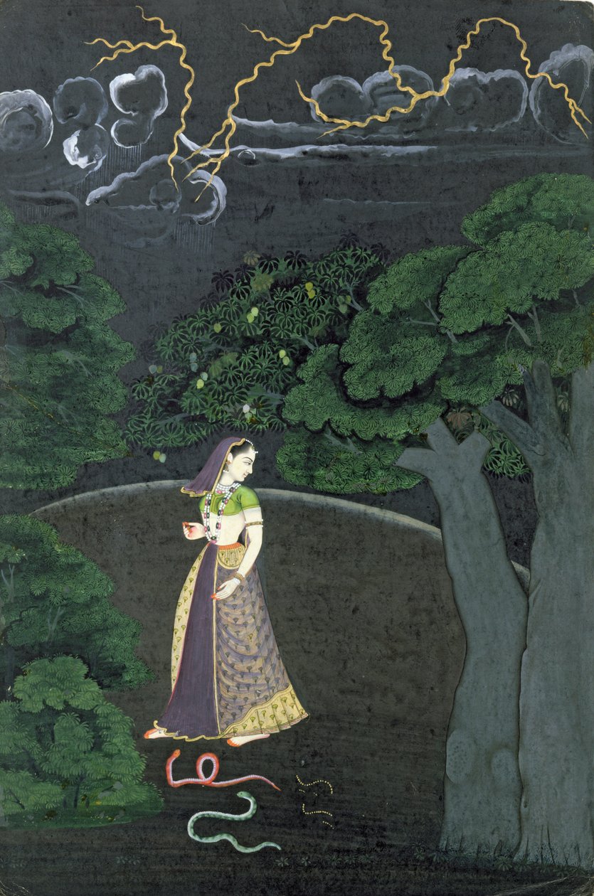 Dáma na cestě na schůzku, Guler, kolem roku 1760 od Indian School