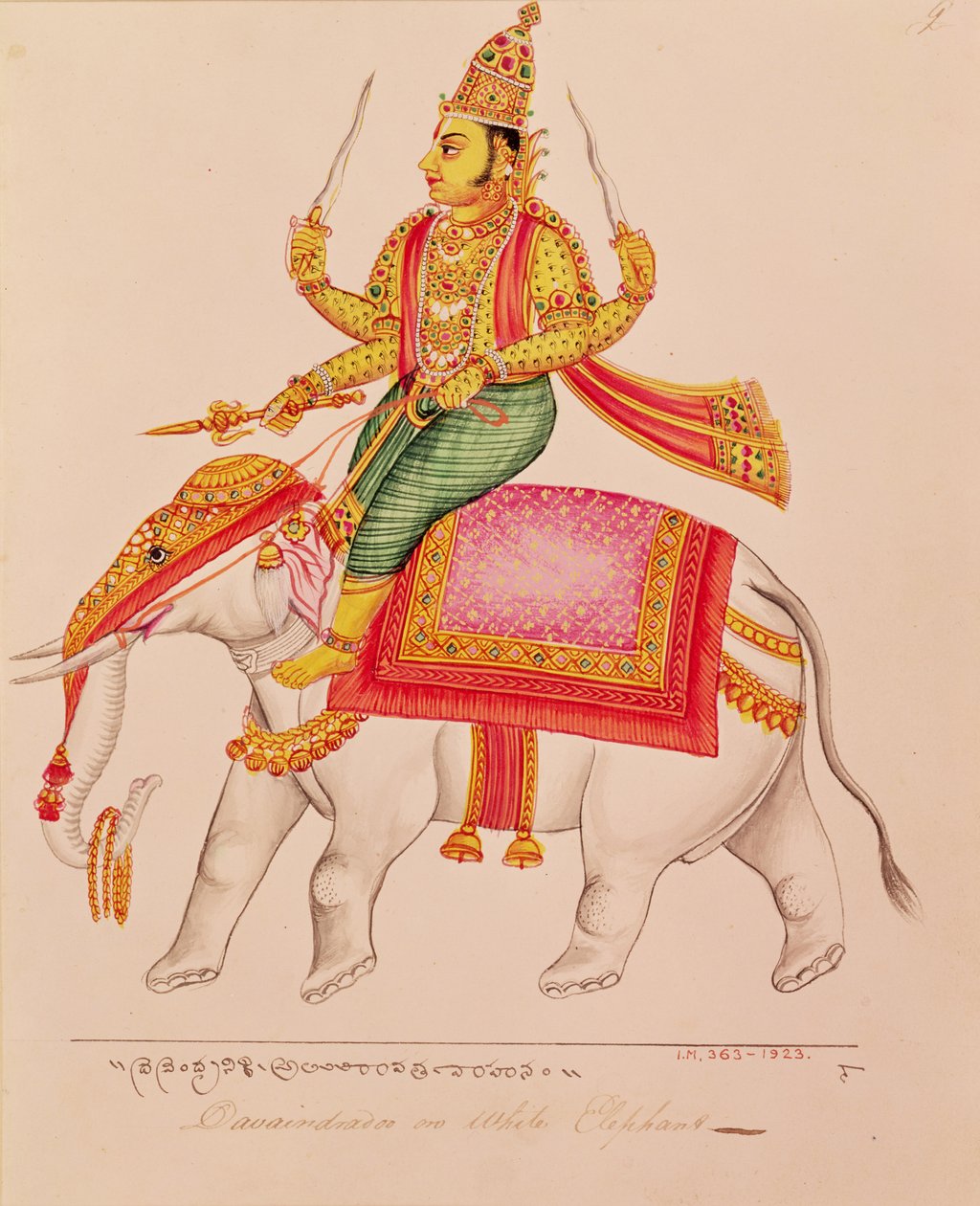 Indra, bůh bouří, jízda na slonovi, 1820-25 od Indian School