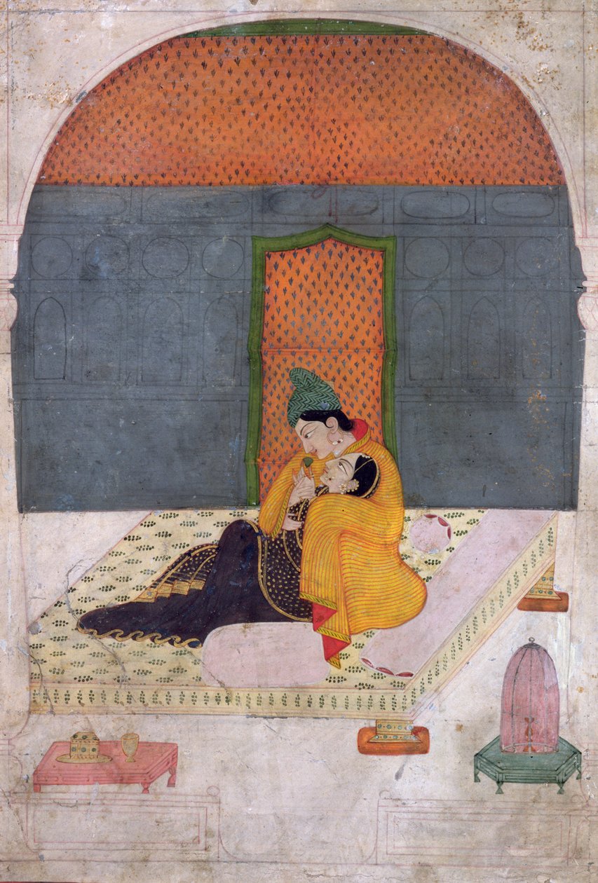 Milenci na terase, Garhwal, kolem 1780-1800 od Indian School