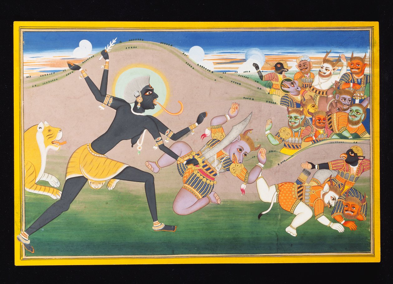 Kali zabíjející démony, kolem 1800-1820 od Indian School